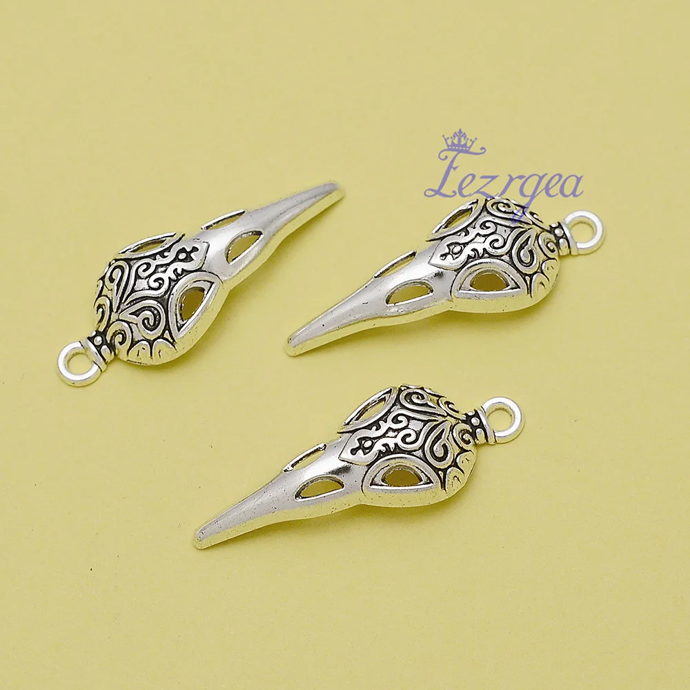 

Подвеска в виде головы черепа с посеребрением в античном стиле для Хэллоуина, аксессуары для изготовления ювелирных изделий, 13x35 мм, 20 шт./ло...