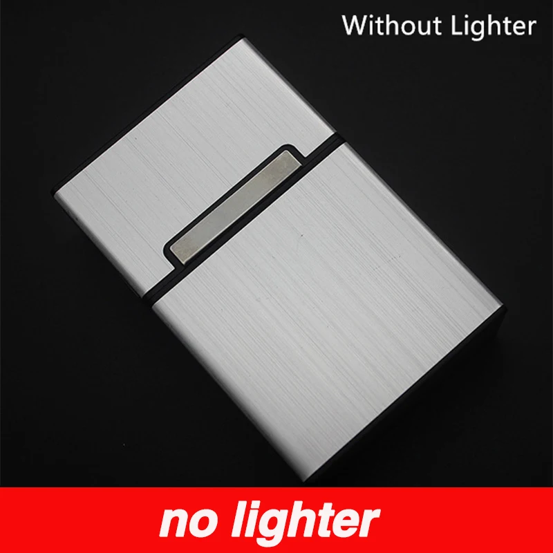 Silver no lighter Портативный чехол для сигарет с зажигалкой, 20 шт., держатель для сигарет, водонепроницаемая сигаретная коробка, USB перезаряжаемая электрическая зажигалка для мужчин, подарки - Цвет: Silver no lighter