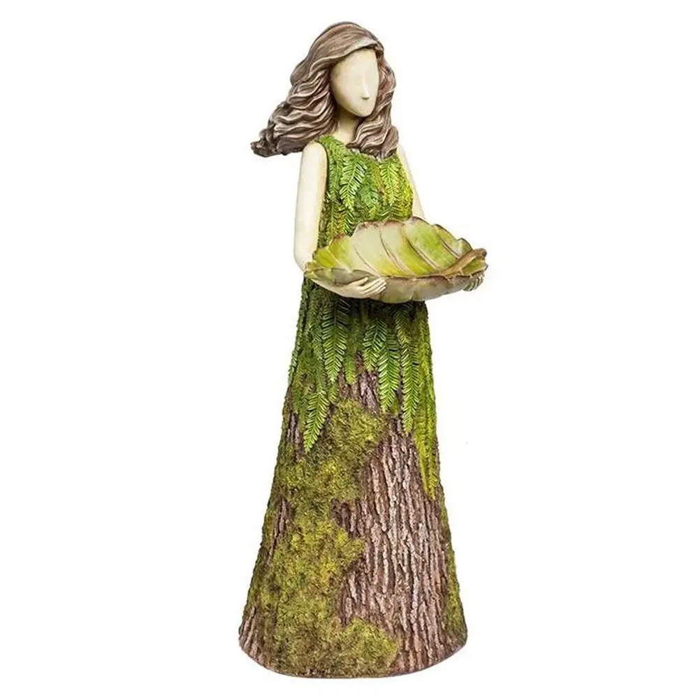 

new listing Fairy Garden Statue with Bird Feeder Lawn Resin Ornaments Garden Art Sculptures for Outdoor Decorations
