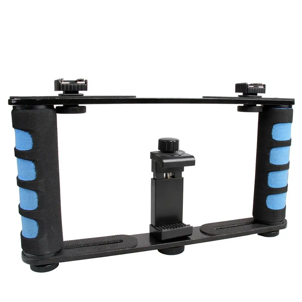 As shown Dual Handle Grips Camera Stabilisateur Smartphone Action Cam Holder Phone Cage Portable Phone Stabilizer Estabilizador for Gopro - Цвет: As shown