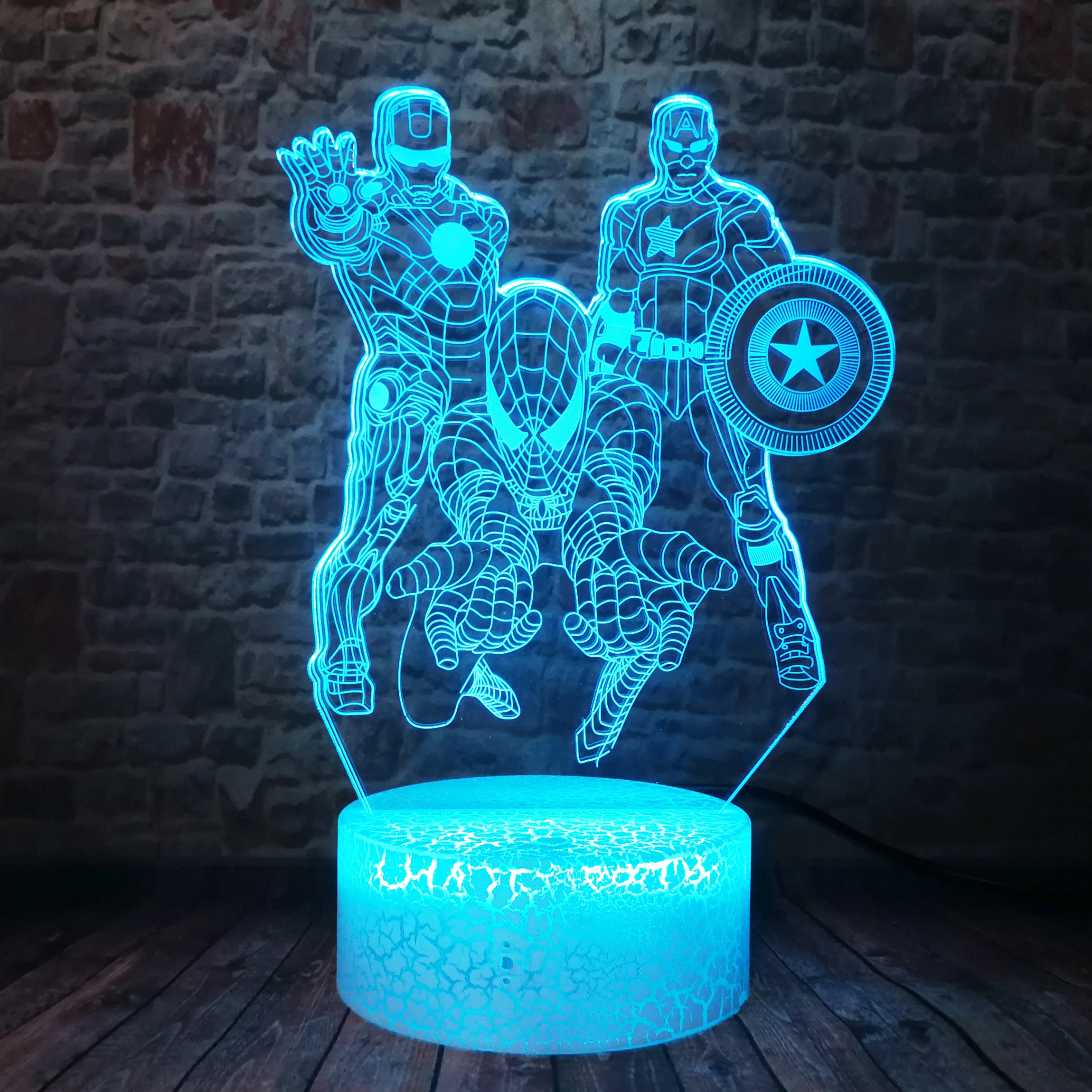 Marvel Comics Iron Man Spiderman Captain America Avengers Endgame Hero 7 Color Changing Led Night Light Child Kids Xmas Toy Gift | Освещение
