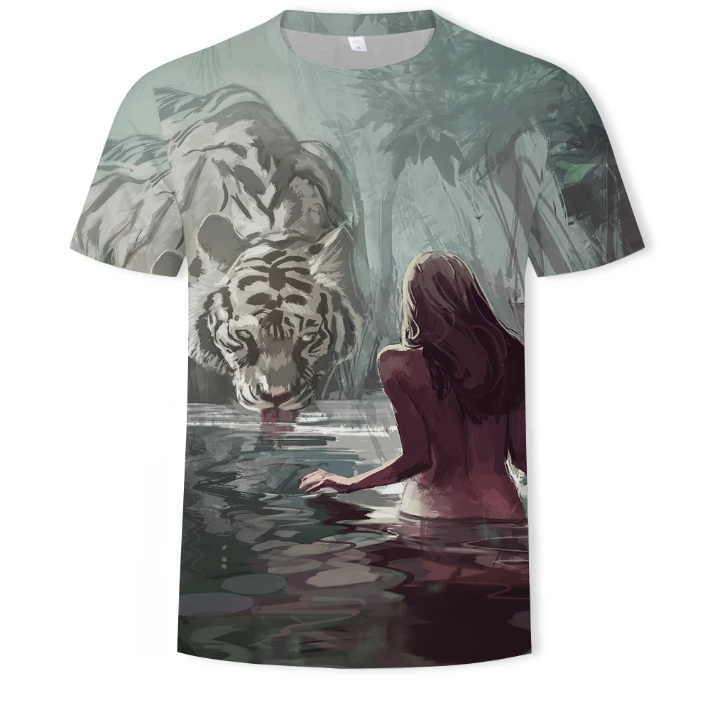 

2021 POP style summer economical and comfortable short-sleeved men's T-shirt fashion casual printing 3D tiger pattern series