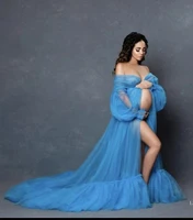 real buyer shower tulle maternity gown for photoshoot or babyshower party sexy open front long sleeve bridal dressing gown