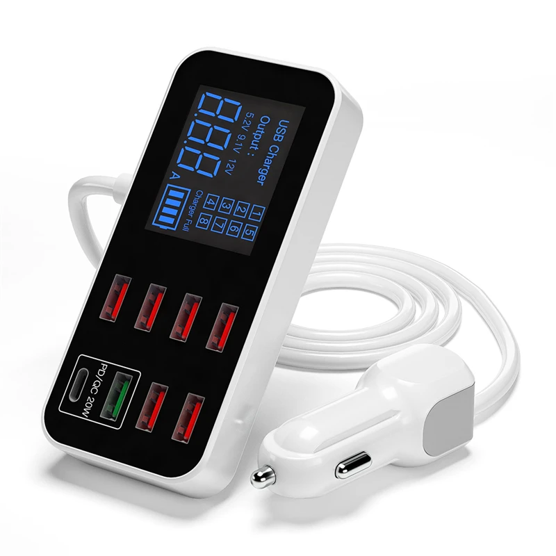 

Быстрая зарядная станция с 8 USB-портами, автомобильное зарядное устройство, адаптер для подключения прикуривателя, мульти разъем светодиодн...