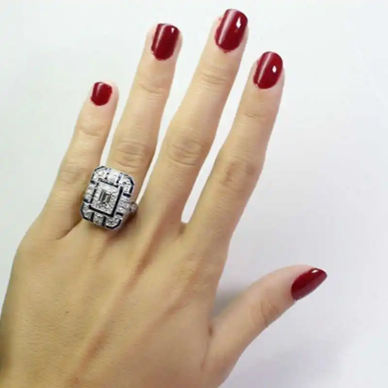

Sz 6-10 Women Wedding Anniversary Party Gift Jewelly Rings Retro Art Deco Women crystal Large Blue & knuckle Ring Jewelry