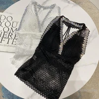 sexy lace tank women new hot rhinestone halter slim fit backless chest pad vest top for lady 2020 autumn and winter white black