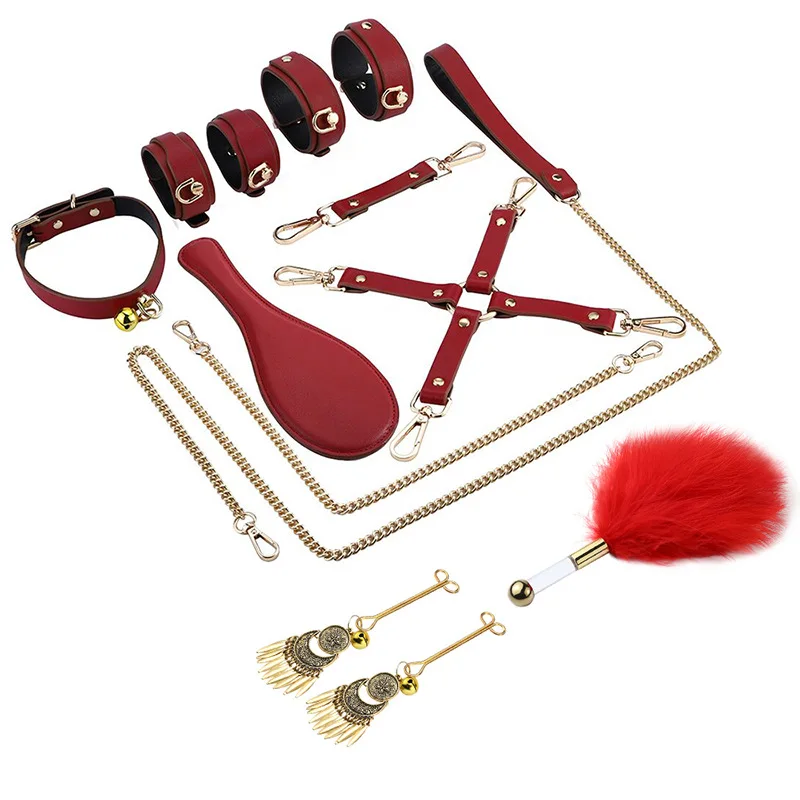 

6pcs/8pcs/Set Sex Toys For Woman Bdsm Bondage Kit Sex Handcuffs Foot Cuffs Whip Nipple Clamps Feather Sexy Adult Product Game