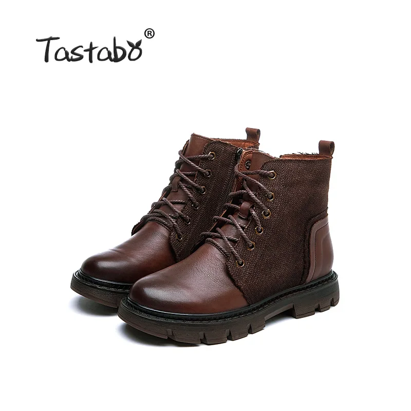Brown Tastabo; коллекция года; сезон осень-зима; Ботинки martin ручной работы в винтажном стиле; удобная женская обувь; S8026-1; темно-синий, коричневый, карамельный цвета - Цвет: Brown