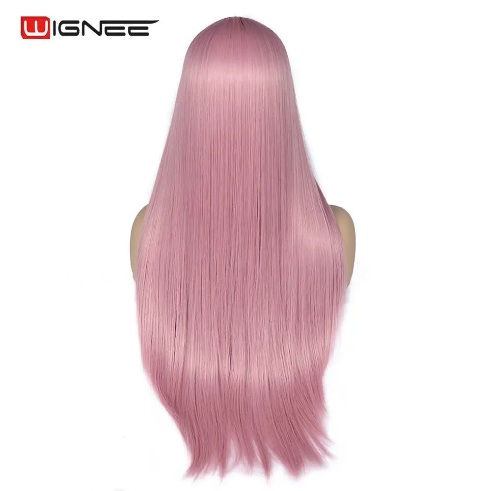 Ombre Pink Wignee Ombre Синий длинные прямые волосы синтетический парик для женщин высокая температура термостойкие ежедневные/вечерние игра трон полный парик - Цвет: Ombre Pink