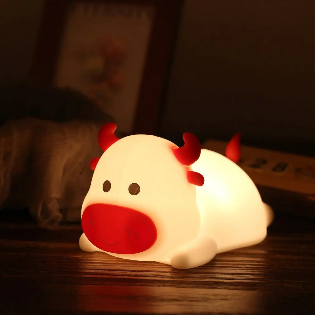 Одежда с принтом милой коровы Лампы Красочные Night ПЭТ сна светильник маленький