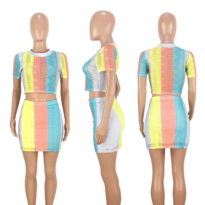 Женский сетчатый комплект из двух предметов укороченного топа и мини юбки в