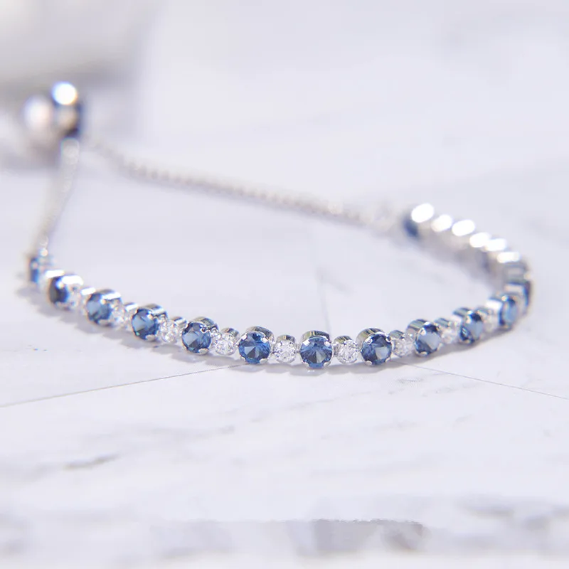 

NEW 2020 100% 925 Sterling Silver Spring Blue And Clear Cz Slider Bracelets Bead For DIY Women Original Fashion Gift Jewelry