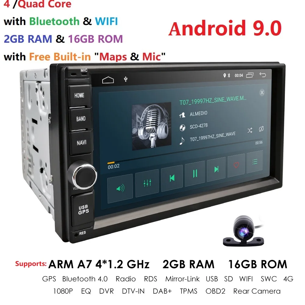 2G ram Android 9,0 авто радио четырехъядерный 7 дюймов 2DIN универсальный автомобильный без dvd-плеера gps Nissan аудио головное устройство поддержка DAB DVR OBD BT