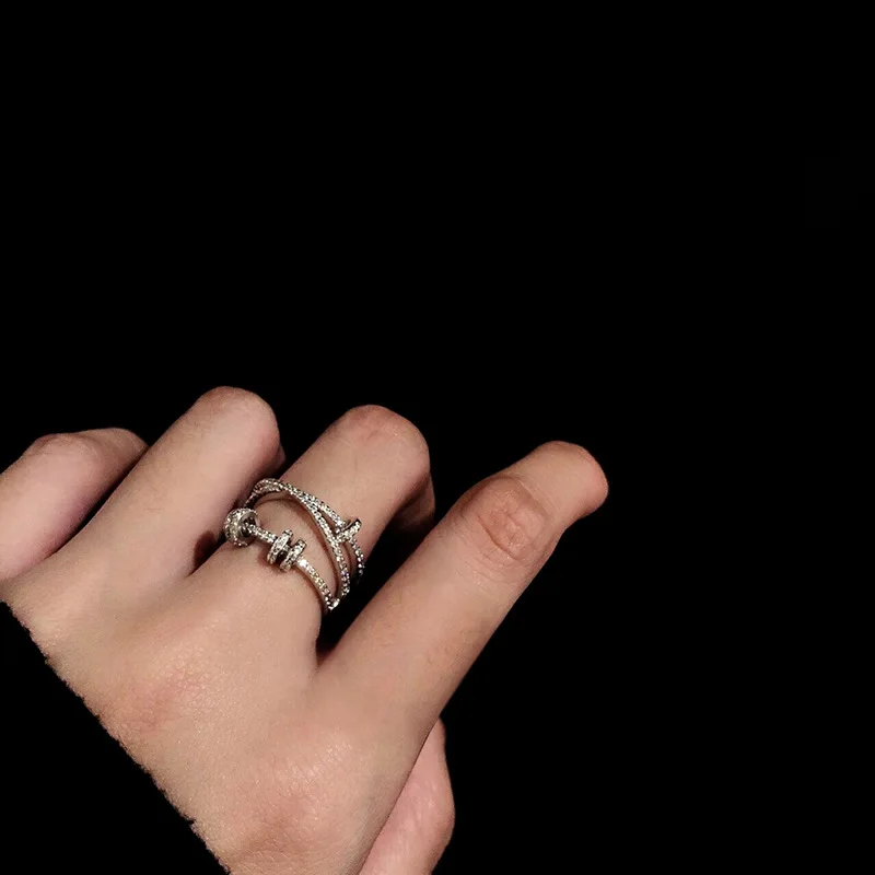 Простое изысканное кольцо для женщин двойное Трендовое серебряного цвета с