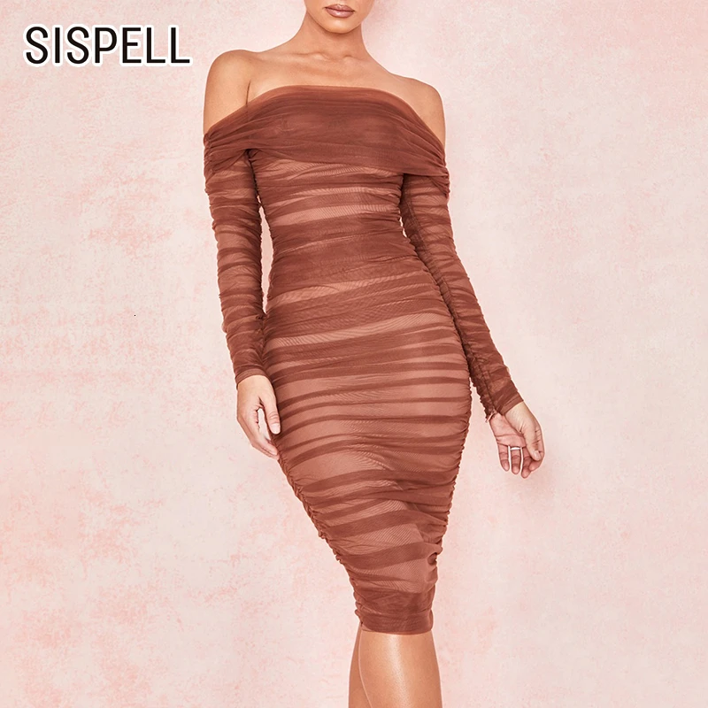 SISPELL хит цвет с открытыми плечами женские платья вырезом лодочкой длинным