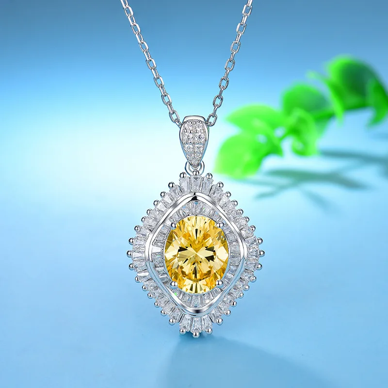 

QTT Fashion Necklace Hollow Oval Zircon Pendant Necklace Ladies 925 Sterling Silver Sweater Necklace Short Chain Fine Jewelry