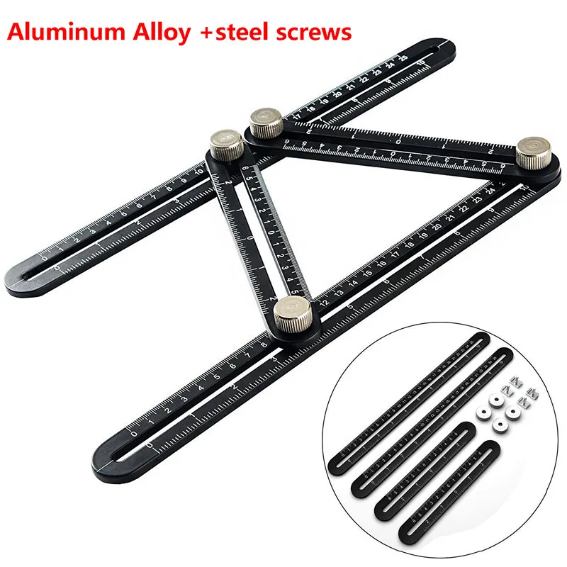 Black Aluminum Alloy Four-Sided Ruler Measuring Instrument Template Angle Tool Mechanism Slides ruler protractor general tools