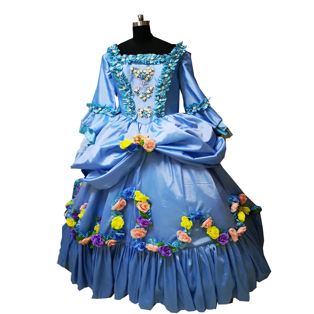 

2020 New blue victorian Halloween Cosplay dress Colonial Georgian Renaissance Gothic Historical dress D-391