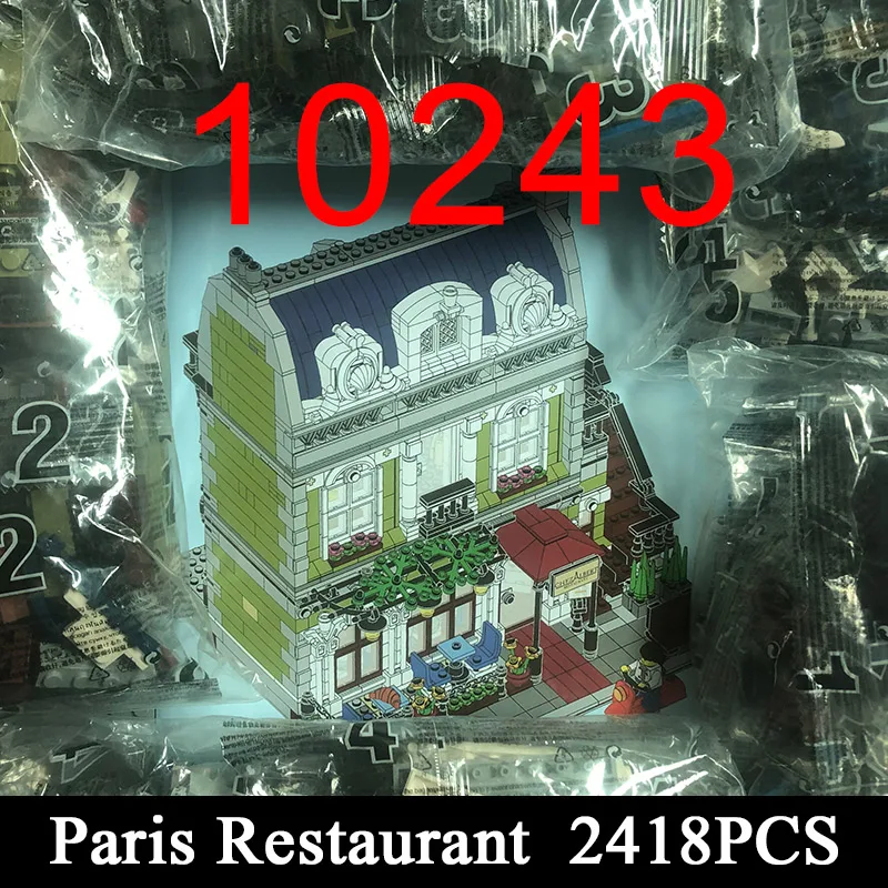 

MOC City Street View Series 10243 Parisian Restaurant 2418Pcs Bricks Building Blocks 15010 Education Toys Girl Gifts