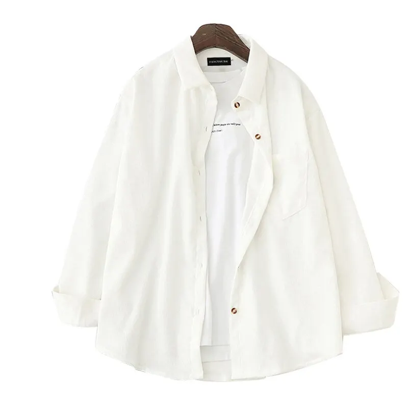 

2020 Autumn Spring Ladies Solid Loose Boyfriend Style Shirt Corduroy Shirts Womens Tops And Blouses Long Sleeve