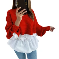 sale knitted patchwork shirt women autumn blouse and tops ladies lantern sleeve o neck knitting striped shirt female camisa
