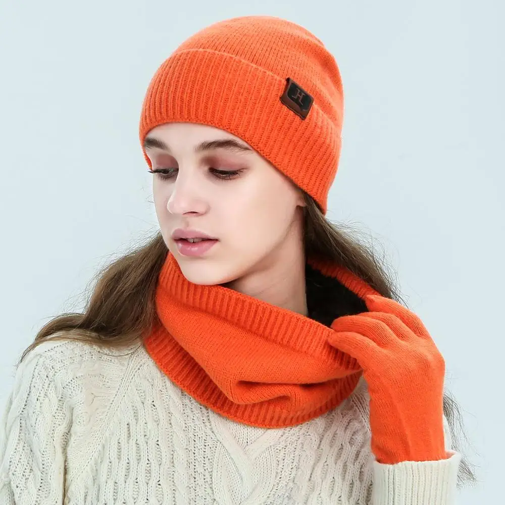 Evrfelan New Warm Winter Hat Scarf Gloves Set Women Men Thick Touch Screen Gloves Thick Soft Beanies Hat Ring Scarf Unisex