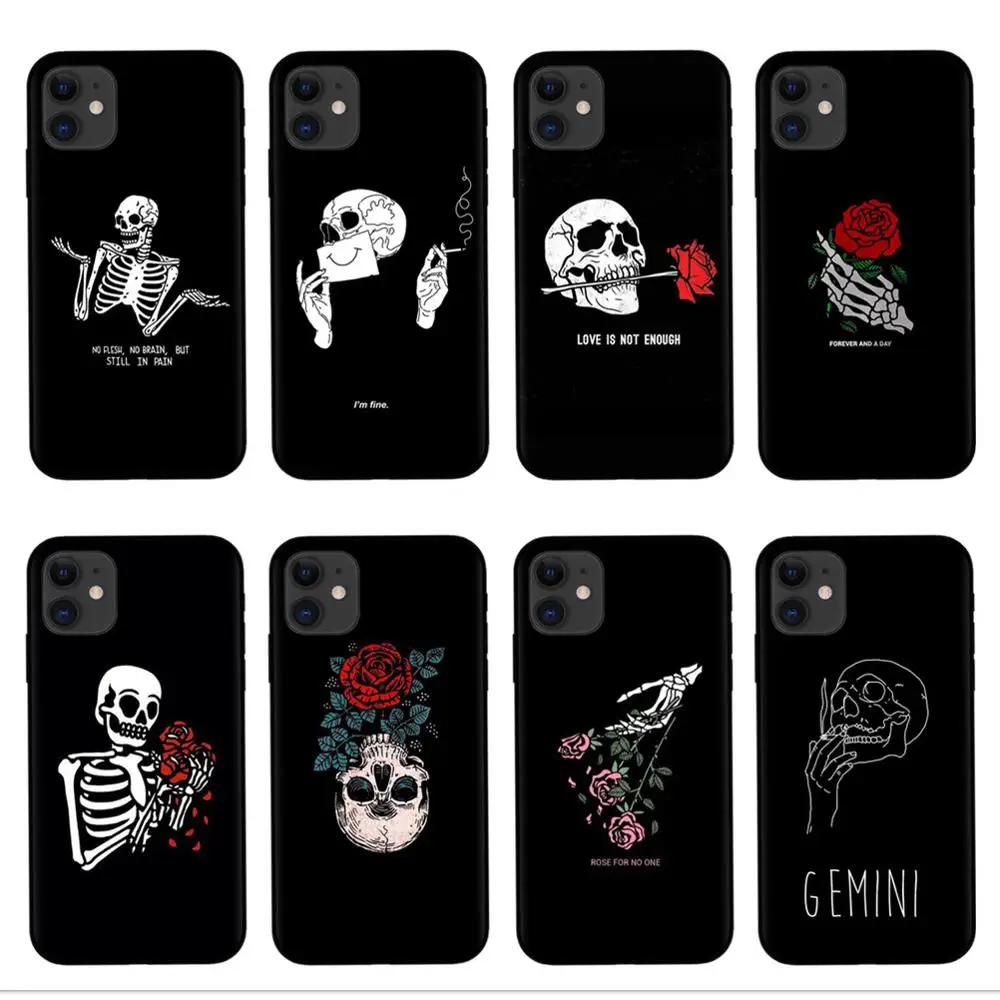 Защитный чехол для телефона в стиле ретро с черепами розово черный силиконовый XR
