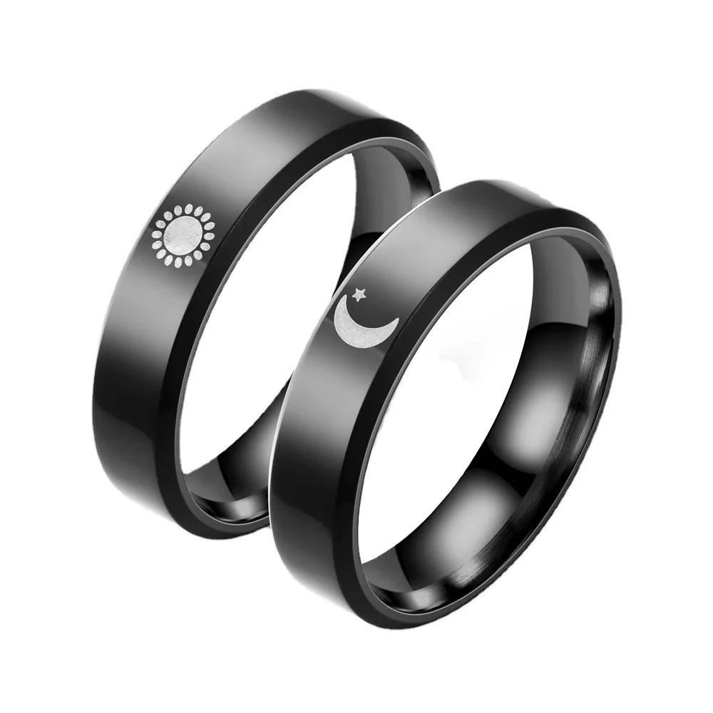 

Black Stainless Steel Simple Moon Sun Couple Rings for Lover's Women Men Wedding Ring Valentine's Day Gifts