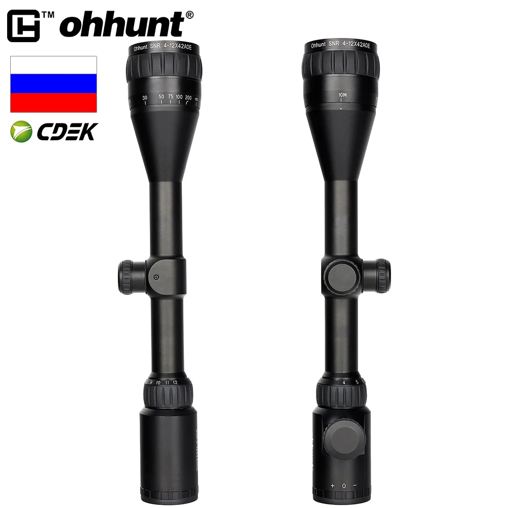 Стеклянный гравированный прицел Ohhunt SNR 4-12X42AOE с красной подсветкой сетчатый