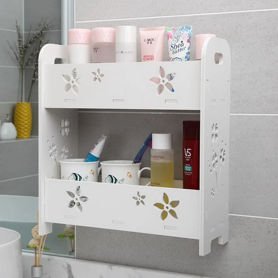 

Toilet shelf bathroom vanity table top finishing toilet suction storage shelf wall hanging free punch suction wall type stand