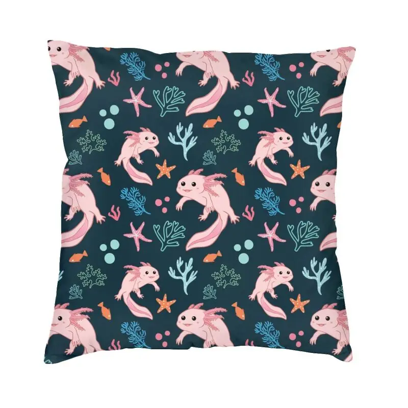 

Kawaii Pink Axolotl с коралловым узором чехол для подушки 45x45 см, саламандра, мягкие роскошные подушки, чехол, украшение для дома