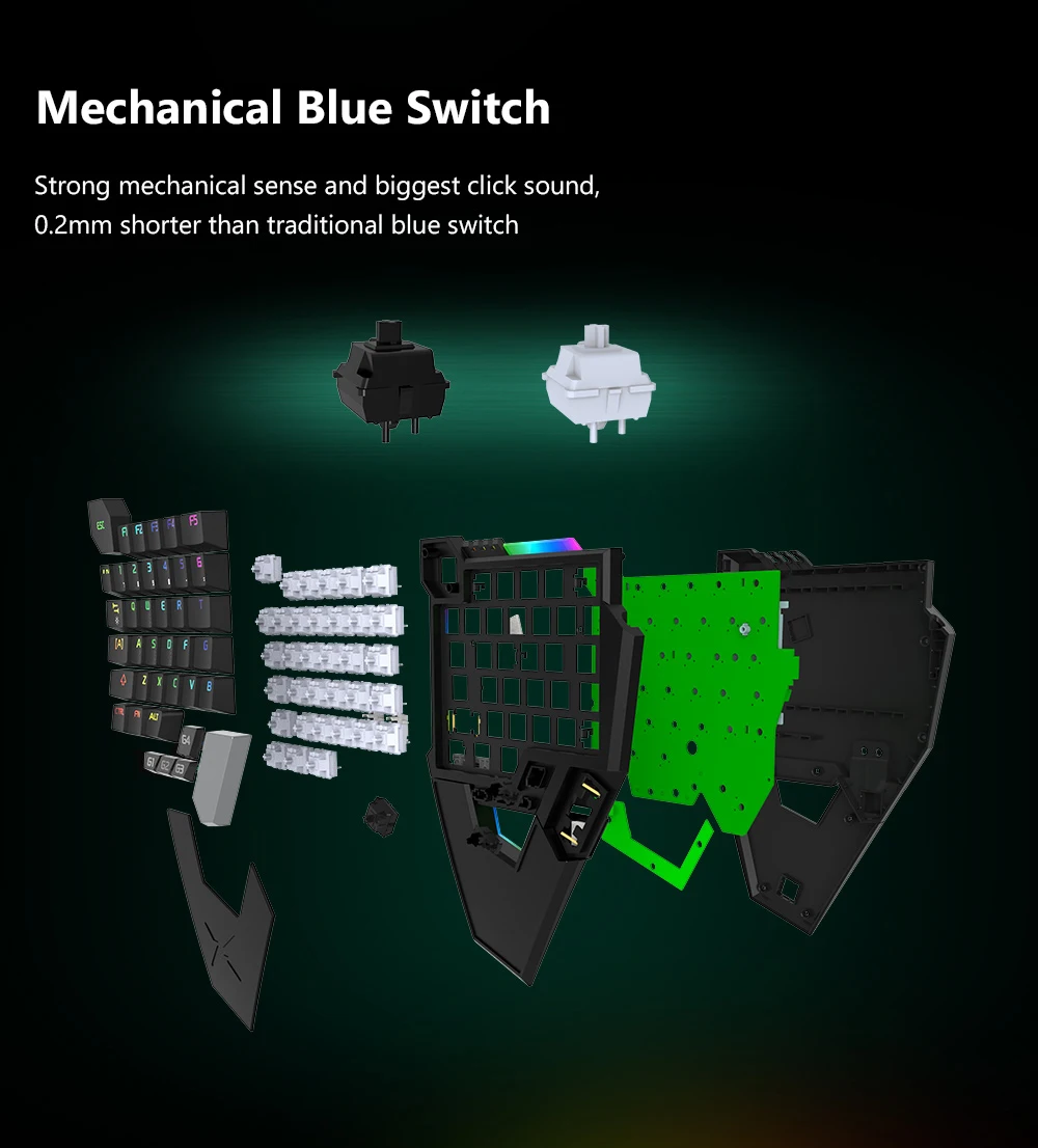 Delux T6 складные механические игровые клавиатуры синий переключатель 39 полностью programmabl ключи Проводная эргономичная Одноручная клавиатура для геймера