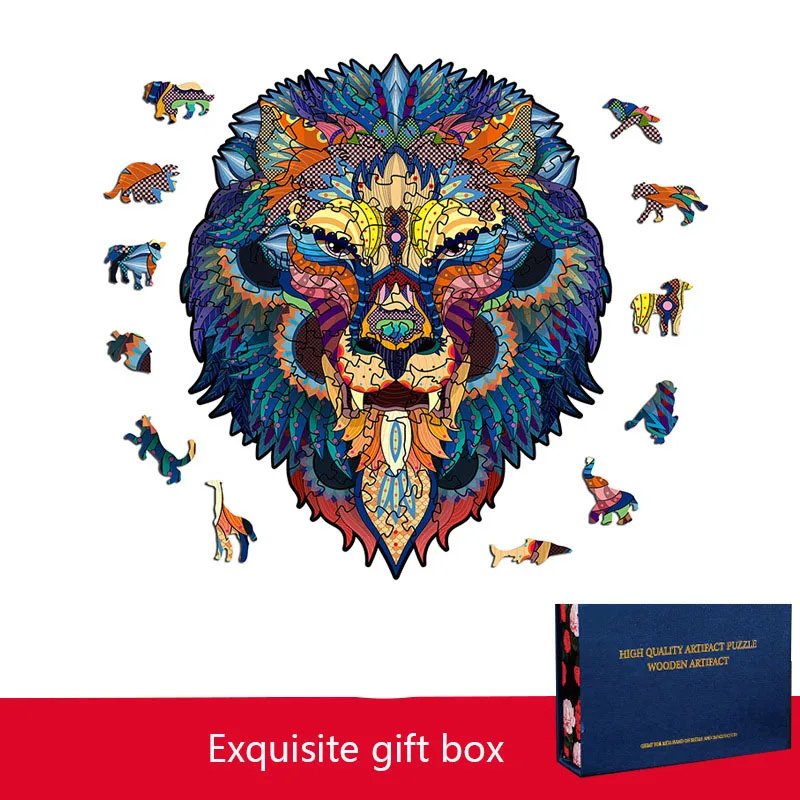 

Exquisite Domineering Tiger Head Wooden Jigsaw Children's Toy Classic Decompression Irregular Puzzle Birthday Gift