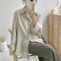 french style apricot shirt womens spring and autumn design sense niche long sleeved shirt loose shirt coat idle style vertical