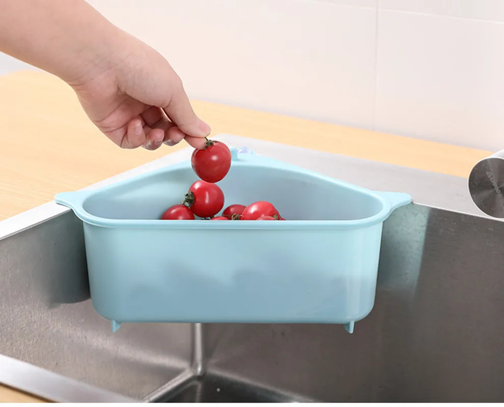 

The New Kitchen Sink Drain Storage Basket Triangle Plastic Shelf Vegetable And Fruit Basket With Suction Cup Storage Rack