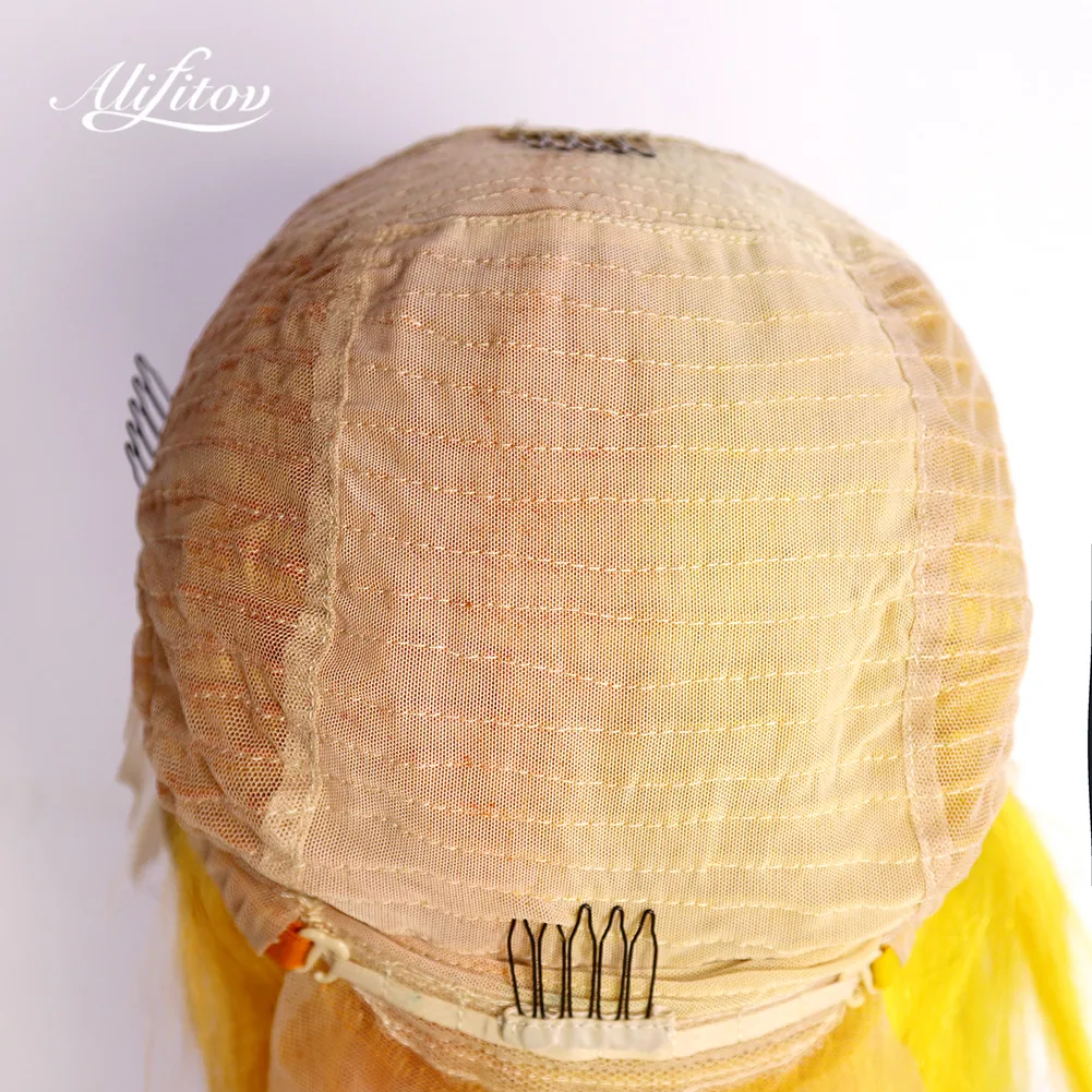 

ALIFITOV Ombre Yellow Orange Lace Front Wigs Short Bob Wig Pre-Plucked Remy Hair Human Hair Wigs with Baby Hair For Women