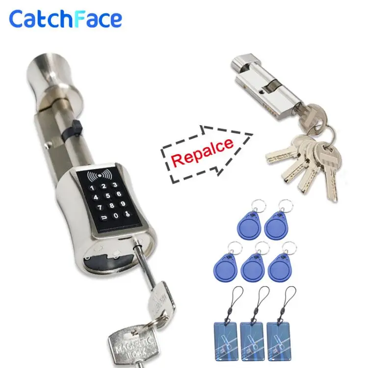 

Smart Cylinder Lock European Style Electronic Door Lock Digital Keypad Code RFID Card Keyless Lock For Home Apartment