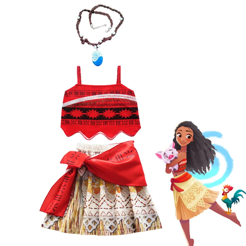 kids girls clothes cosplay princess dress moana children vaiana girls party costume dresses with necklace pet pig chick girl set free global shipping