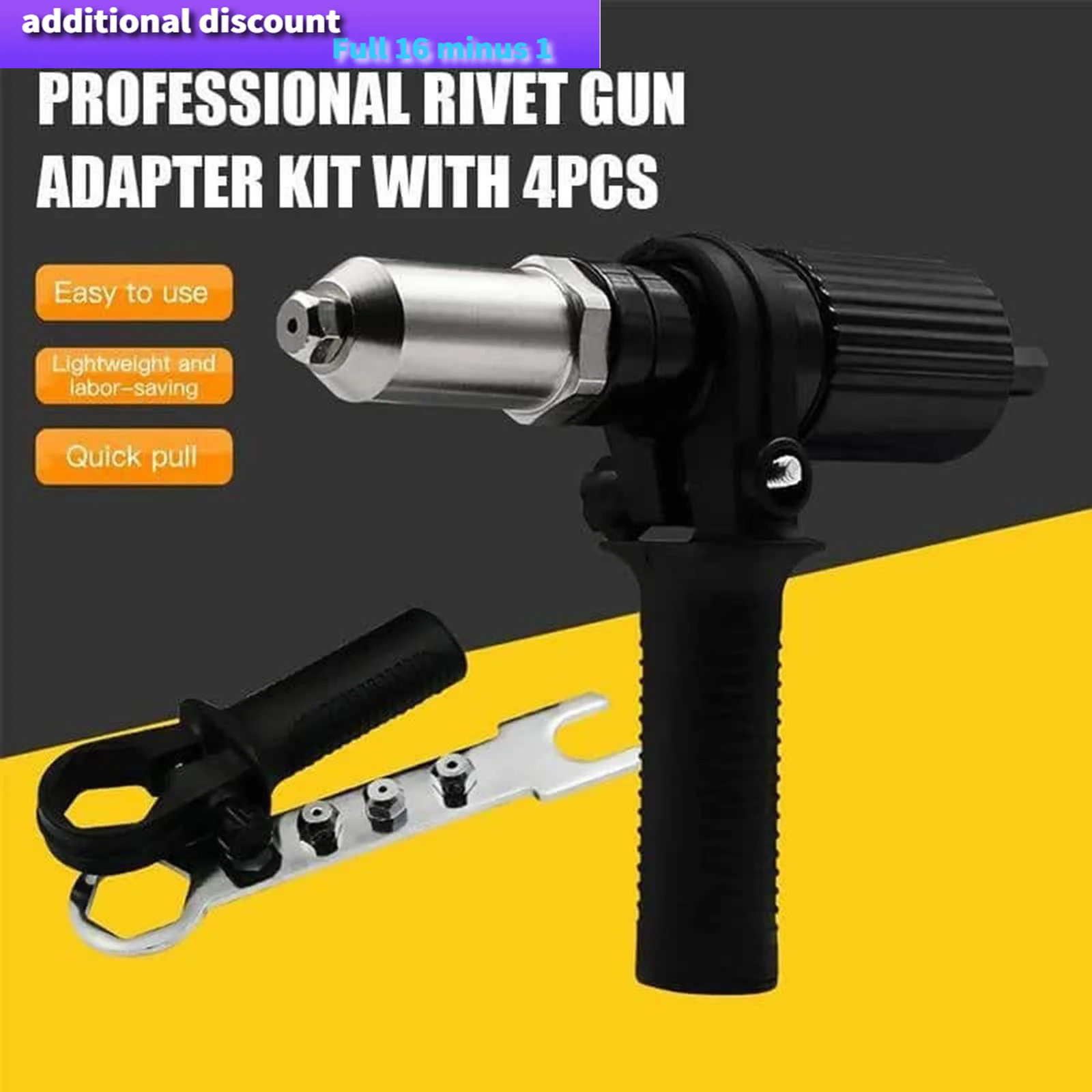 

Professional Rivet Gun Adapter Kit With 4Pcs Different Nozzle Bolts Rivet Nut Riveter Insert Nail Power Tools Acessories
