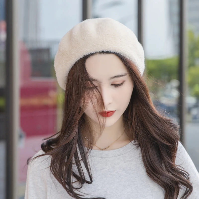 Берет Foux женские шапки на осень и зиму Искусственный Кролик норковый мех