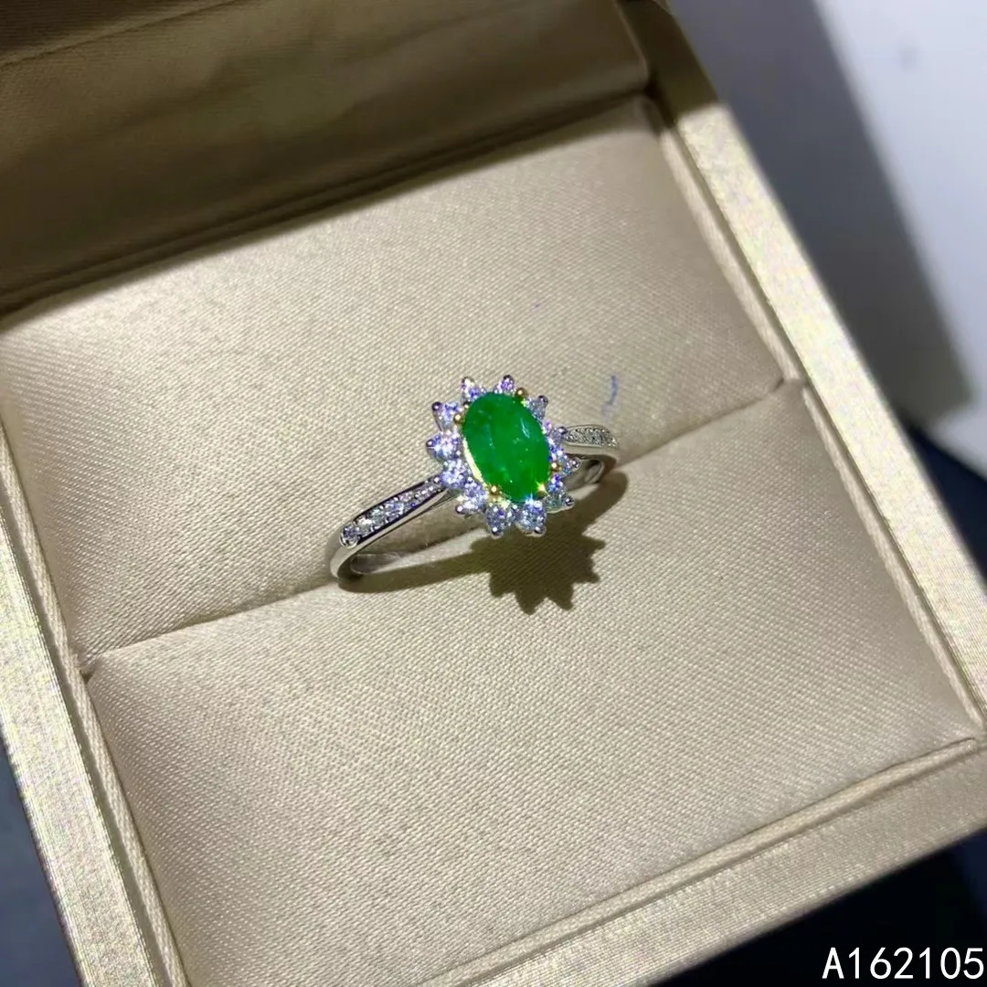 925 pure silver Chinese style natural Emerald women's classic fashion flower two color adjustable gem ring fine jewelry support