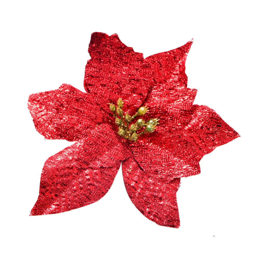 red 15cm Большие искусственные цветы для рождественского декора, блестящие Искусственные цветы Poinsettia, сделай сам, украшение для дома, Рождества, Нового года, цветок для свадьбы - Цвет: red 15cm