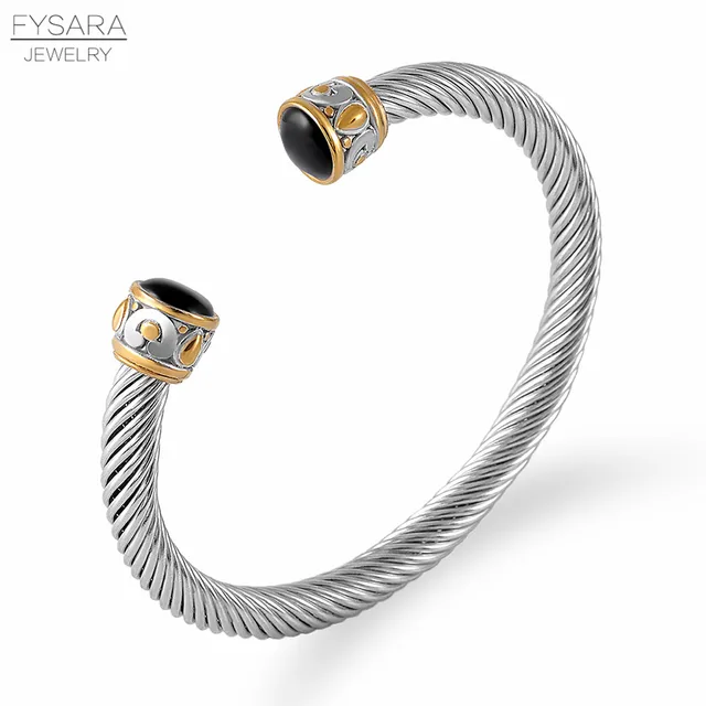 FYSARA Twisted Cable Wire Bangle Cuff Bracelets Classic Brand Jewelry for Women Men Wire Black Stackable Bracelets Designer Gift 5