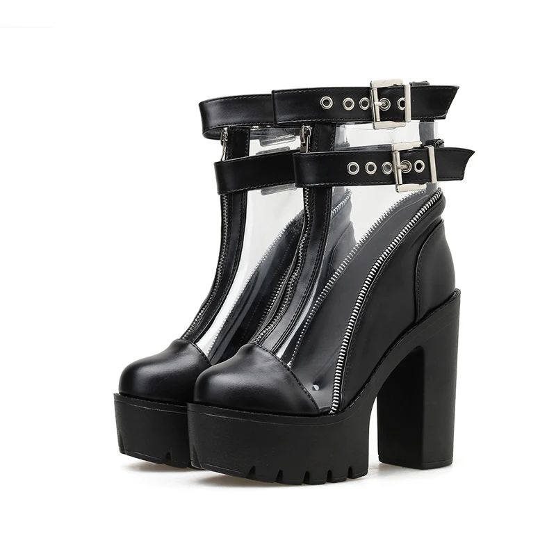 Водонепроницаемые женские ботинки на высоком каблуке резиновые в стиле панк и