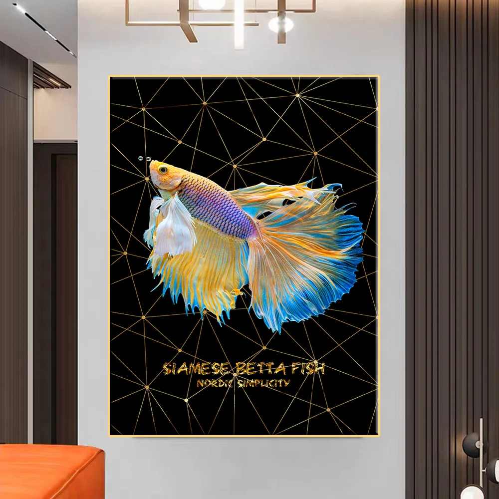

Abstract Koi Canvas Painting Wall Art FengShui Fish Posters and Prints Gold Carp Pond Pictures for Living Room Decor Cuadros