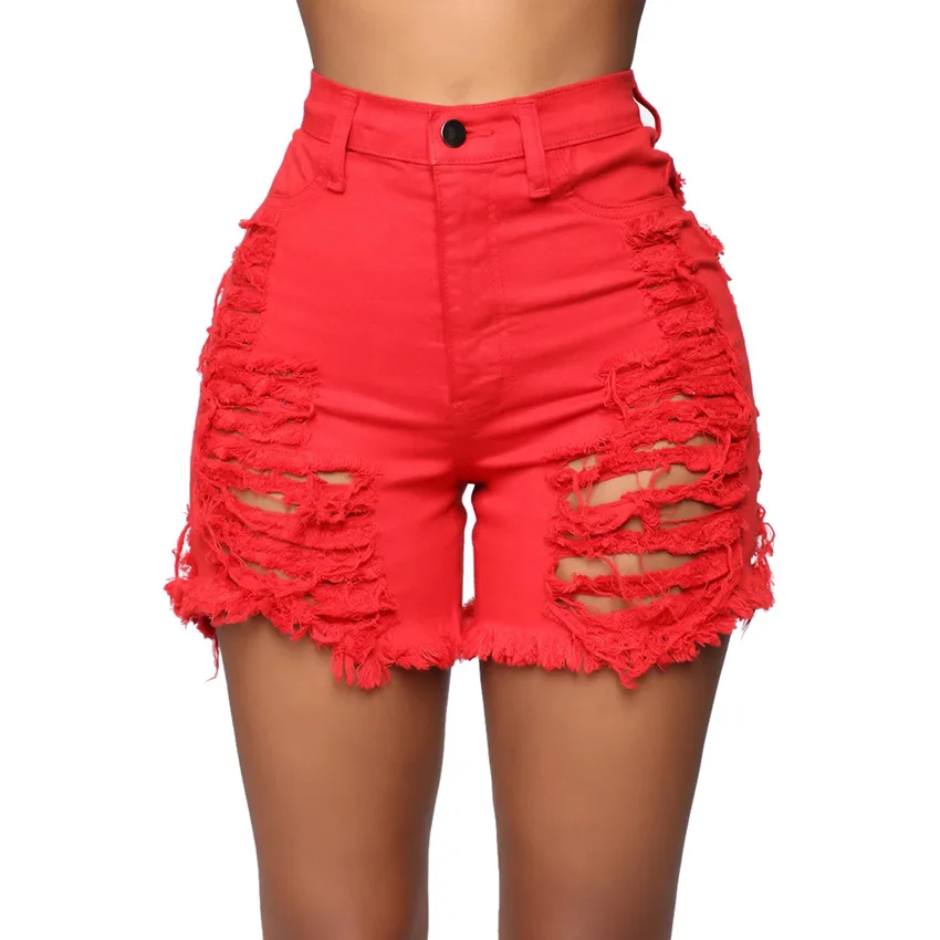 

Plus Size S-5XL Hole Short Jeans Woman High Waist Washed Zipper Fly Casual Tassel Hem Short Jeans Streetwear skinny Shorts