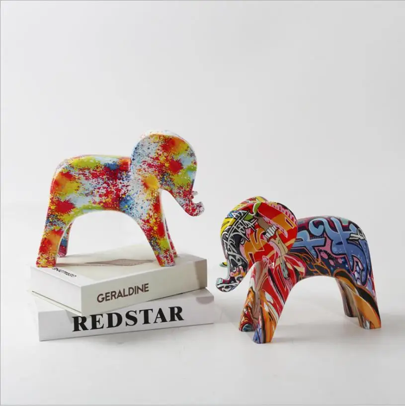 

Resin crafts, colorful animal elephant ornaments, desktop ornaments, abstract creative decoration, home furnishings