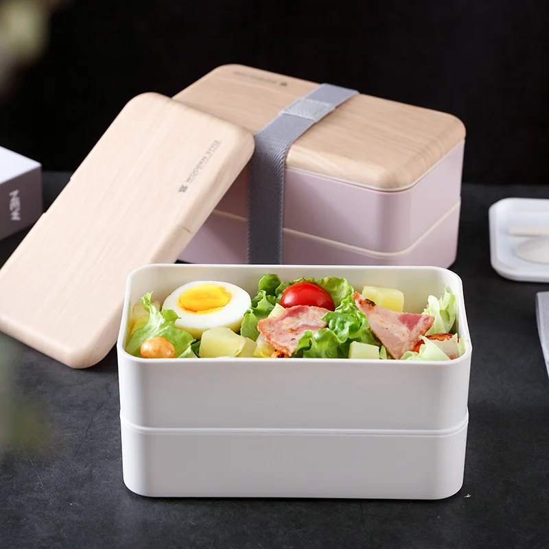

Japanese-style Lunch Box Double-layer Separated Bento Box Portable Microwave Lunchbox for Office Worker Children Food Box