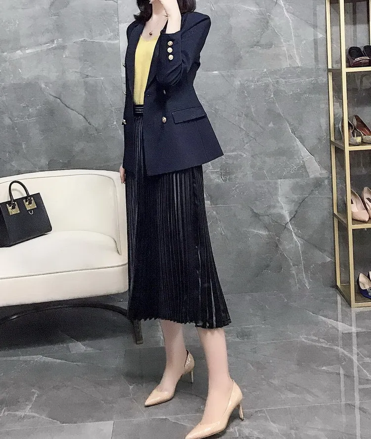 

Spring New Fashion Designer Blazer Women's Long Sleeve Double Breasted Metal Buttons Long Blazer Outer Wear Plus Size 5XL