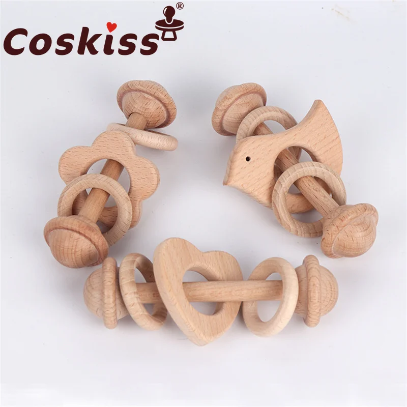 

Coskiss 1pcs Hold Beech Wooden Ainmal Hand Teething Play Gym BPA Free Baby Toys Beech Montessori Toy Baby Rattles Toy Gift